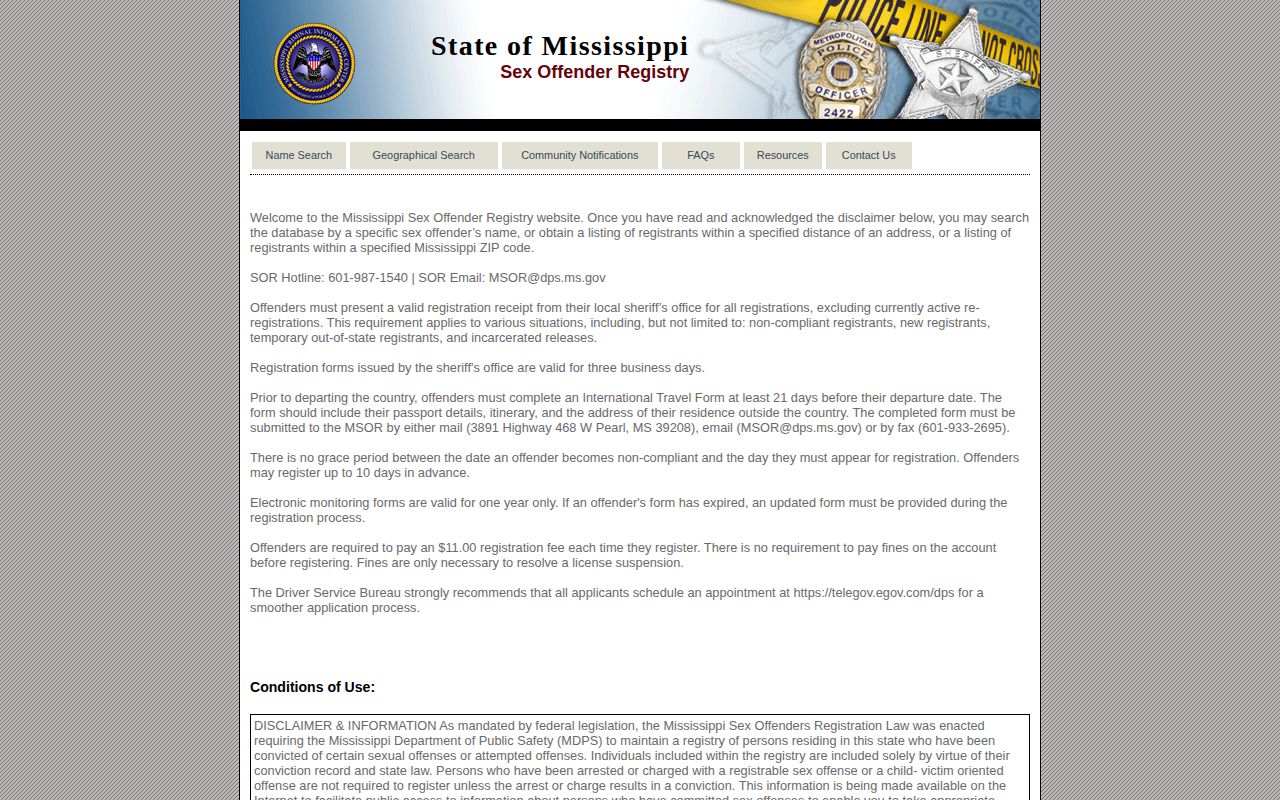 Mississippi registry photo source for qualifying released Copiah County inmates